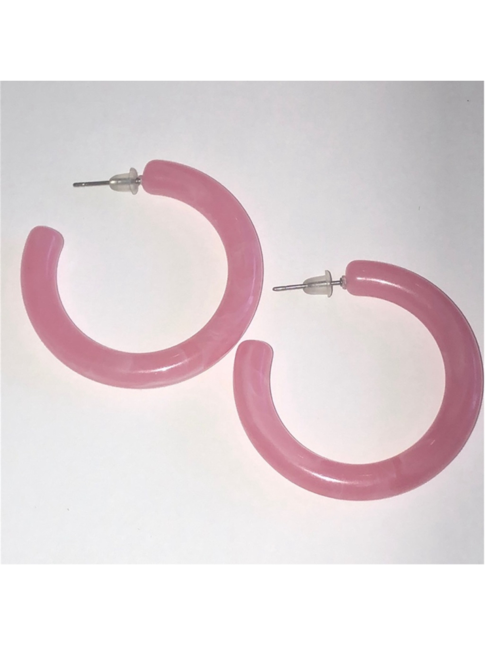 Pink Swirl Chunky Lucite Retro Boho Hoop Earrings